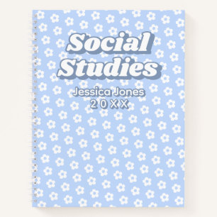 Carnet Floral Blue White Daisy Motif School Sujet