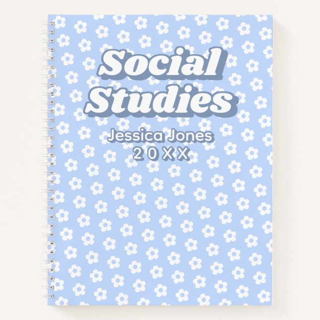 Carnet Floral Blue White Daisy Motif School Sujet (Devant)