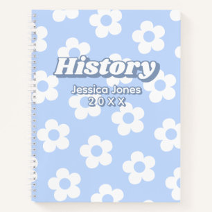 Carnet Floral Blue White Daisy Motif School Sujet