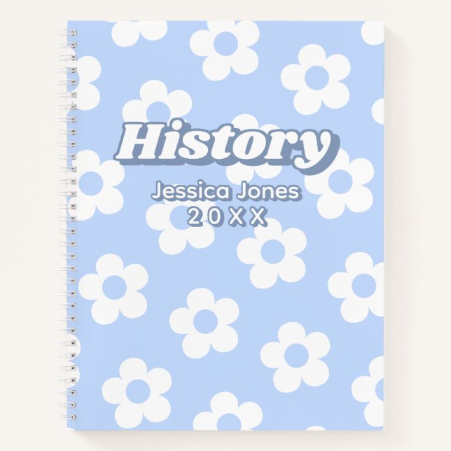 Carnet Floral Blue White Daisy Motif School Sujet (Devant)