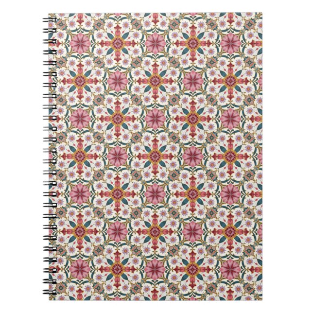 Carnet Floral Boho Pattern in Red, Pink & Teal (Devant)