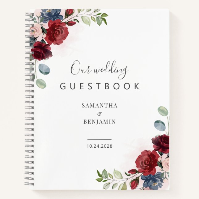 Carnet Floral Bourgogne Aquarelle Mariage de automne livr (Devant)