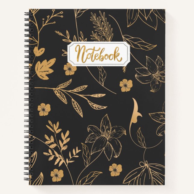 Carnet Floral d'or noir (Devant)
