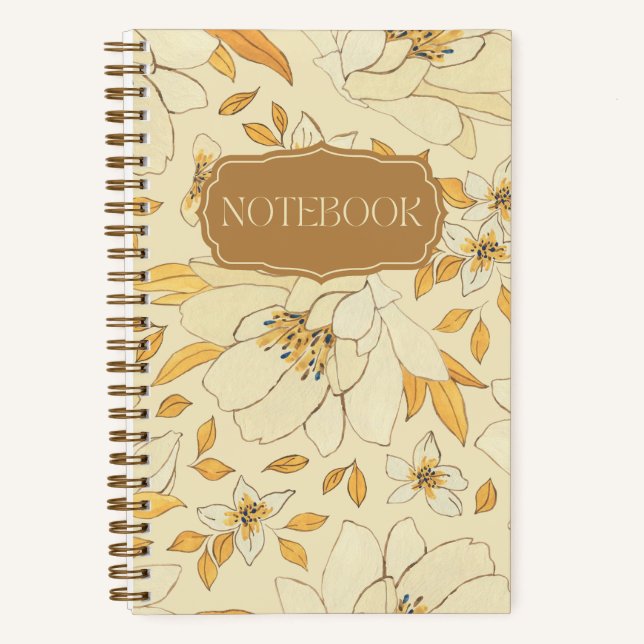 Carnet Floral Jaune avec Fleurs et Feuilles (Recto)
