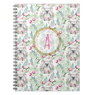 Carnet Floral KOALA OURS Monogramme Filles Pièce à couche
