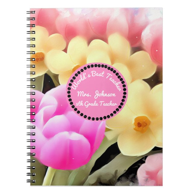 Carnet Floral Meilleur enseignant personnalisé (Devant)