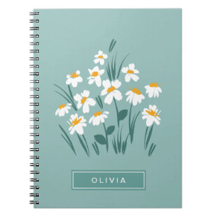 Carnet Floral moderne marguerite bleu girly élégant éléga