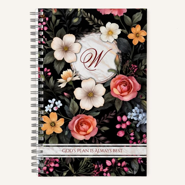 Carnet Floral monogramme personnalisé (Recto)