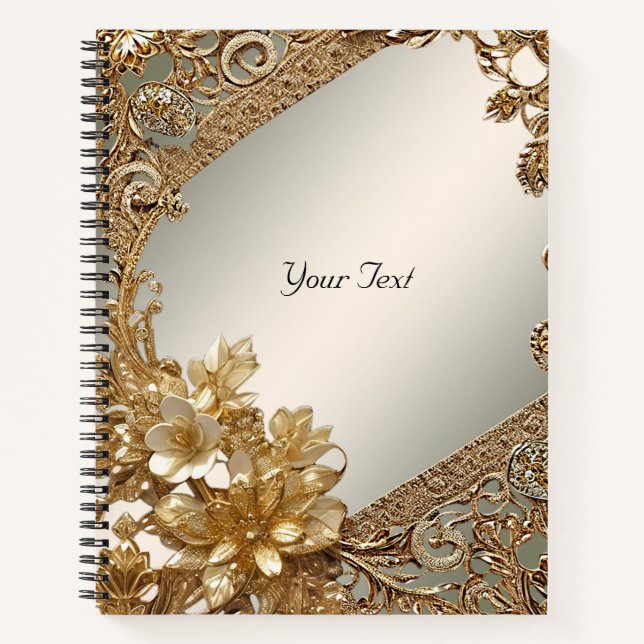 Carnet floral orné moderne en or (Devant)