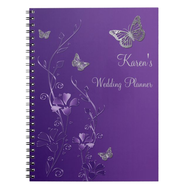 Carnet floral personnalisé de papillon gris (Devant)