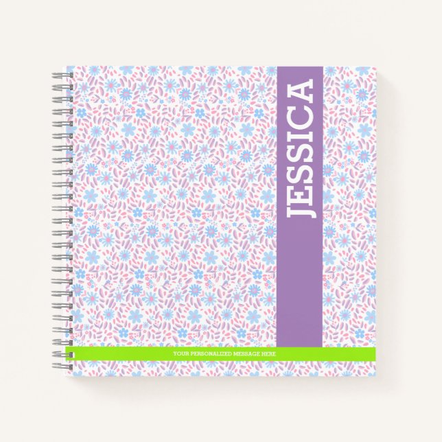 Carnet Floral pourpre Nom personnalisé & Monogramme (Devant)