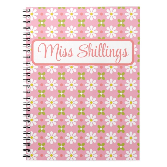 Carnet Floral Retro rose et vert Personnalisé (Devant)
