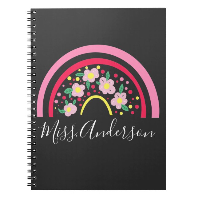 Carnet Floral rose arc-en-ciel Cadeau personnalisé enseig (Devant)