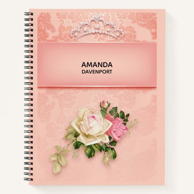 Carnet Floral rose avec Diamond Tiara Princess Design (Devant)