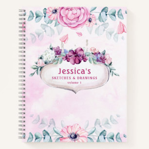 Carnet Floral rose Esquisses et dessins vides