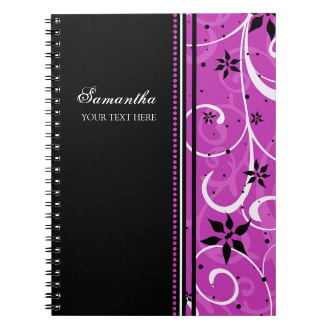 Carnet floral rose et noir nommé fait sur commande (Devant)