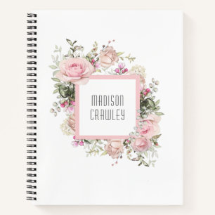 Carnet Floral rose féminine avec votre nom
