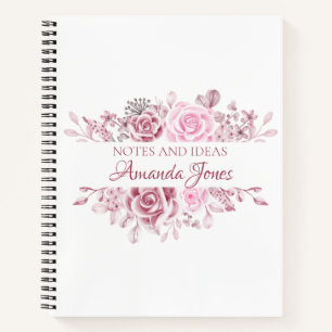 Carnet Floral rose Roses Nom personnalisé