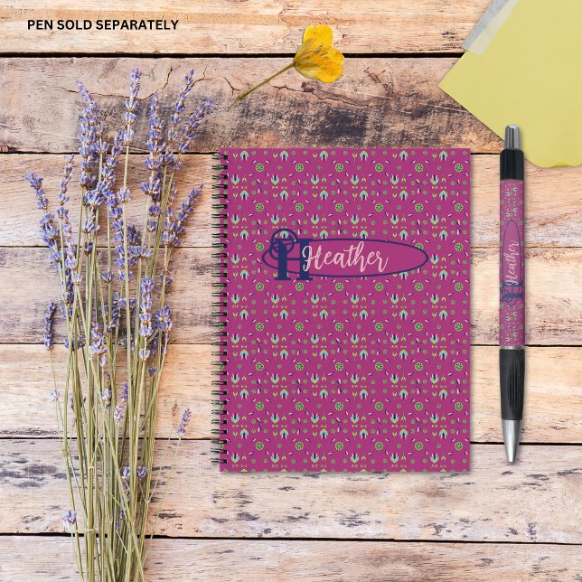 Carnet floral rose vintage inspiré (Vintage Inspired Elegant Deep Pink Floral Personalised Notebook.)