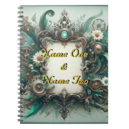 Carnet Floral Steampunk Mariage vert et argent
