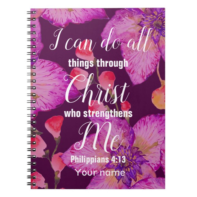 Carnet Floral violet Philippiens 4:13 Bible (Devant)