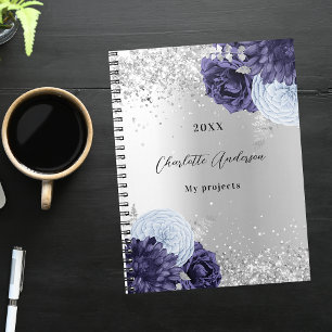 Carnet Floraux bleu marine argenté élégant glamour