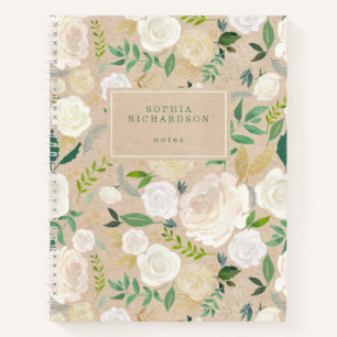Carnet Flore blanche rustique et tendance sur Kraft Look