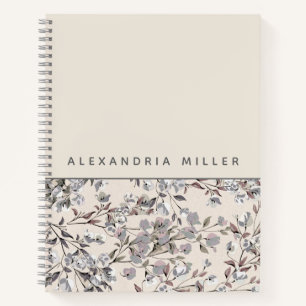 Carnet Flore de lin beige   Nom personnalisé