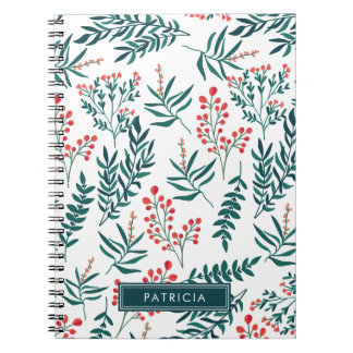 Carnet Flore rouge et Feuilles verts personnalisés