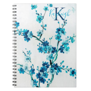 Carnet Flores d'aquarelles bleues   Monogramme