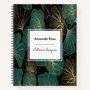 Carnet Flores turquoises botaniques or accent or