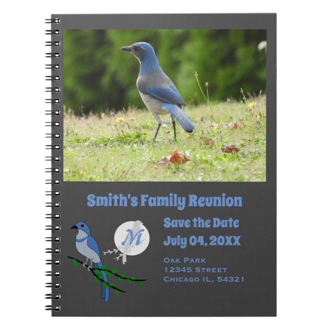 Carnet Floride Scrub Jay Famille Réunion Monogramme Photo (Devant)