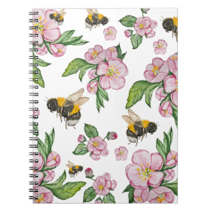 Carnet Flower pomverger avec abeilles aquarelle timon