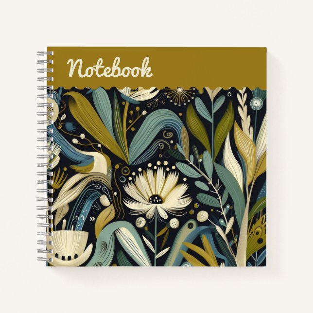 Carnet Folk Art Floral & Bird Fleurs sauvages Turquoises  (Devant)