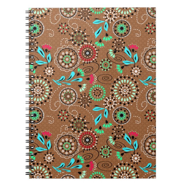 Carnet Folk ethnique abstrait motif floral brun rétro (Devant)