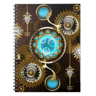 Carnet Fond rouillé Steampunk avec verres turquoise