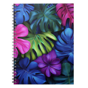 Carnet Fond vibrant de feuilles tropicales néon Monstera