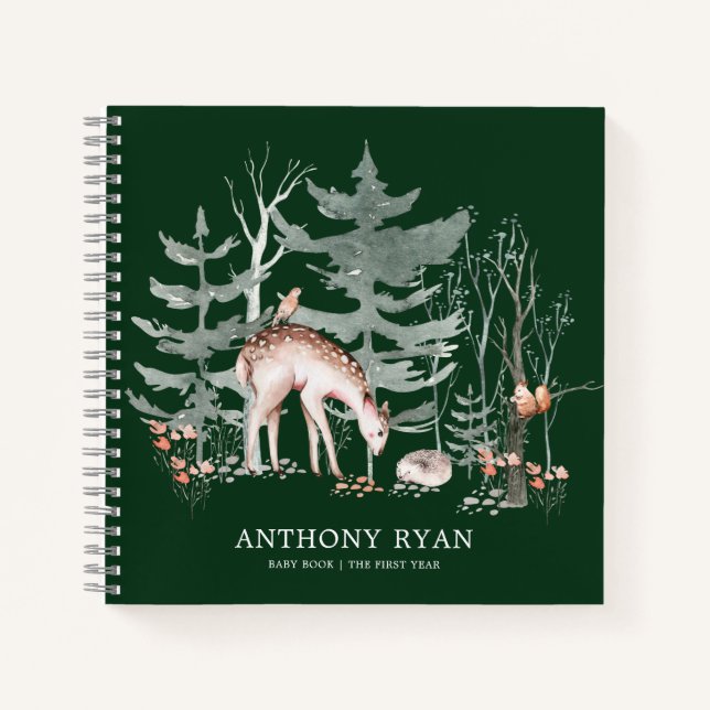 Carnet Forêt boisée rustique Animaux Bébé Première année  (Devant)