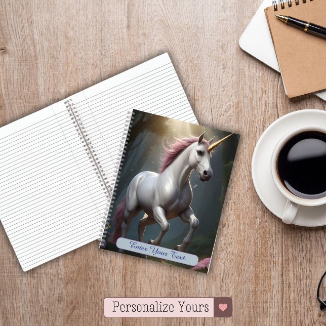Carnet Forêt de licorne blanche personnalisée (Personalized White Unicorn Forest Notebook)