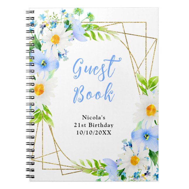 Carnet Forget Me Nots and Daisies Birthday Guest Book (Devant)