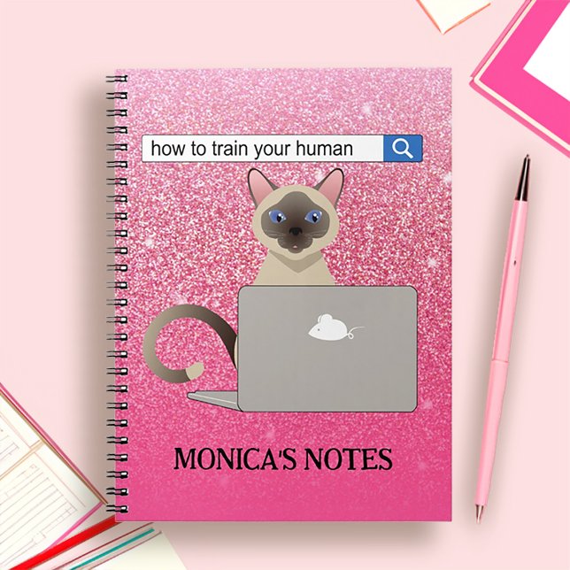 Carnet Former votre Humain Funny Chat Siamese Parties sci (Train Your Human Funny Siamese Cat Pink Glitter Notebook)