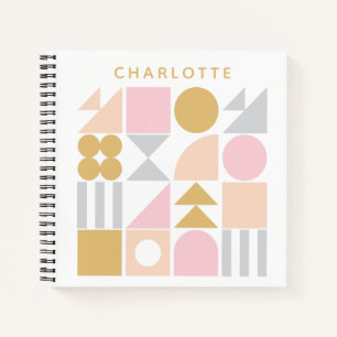 Carnet Formes géométriques Motif en rose et nom or