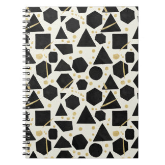 Carnet Formes noires et motif de confettis dorés