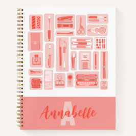 Carnet Fournitures d'art lunaire Coral Rouge Motif Monogr