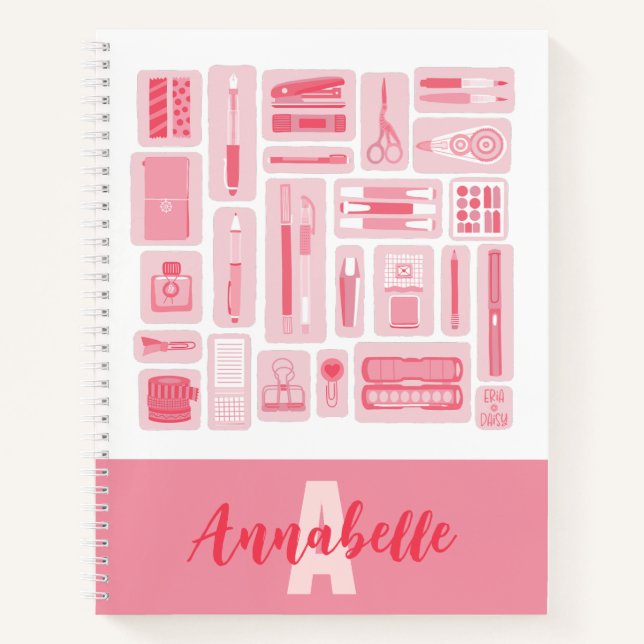 Carnet Fournitures d'art lunaire Monogramme Motif rose (Devant)
