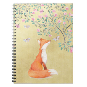 Carnet Fox avec des papillons et des fleurs roses