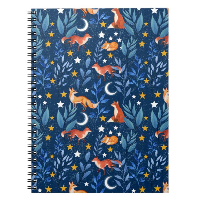 Carnet Fox Night Forest Celestial Seamless Pattern (Devant)