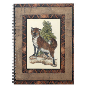 Carnet Fox rustique faisant un pas sur un tronc d'arbre