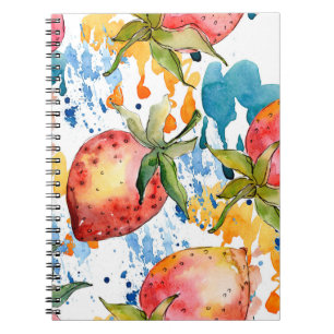 Carnet Fraise nourriture saine. Ill fond aquarelle