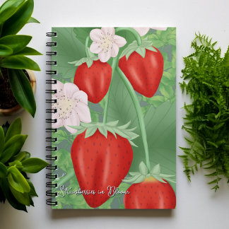 Carnet Fraises en fleur - Texte avant personnalisable